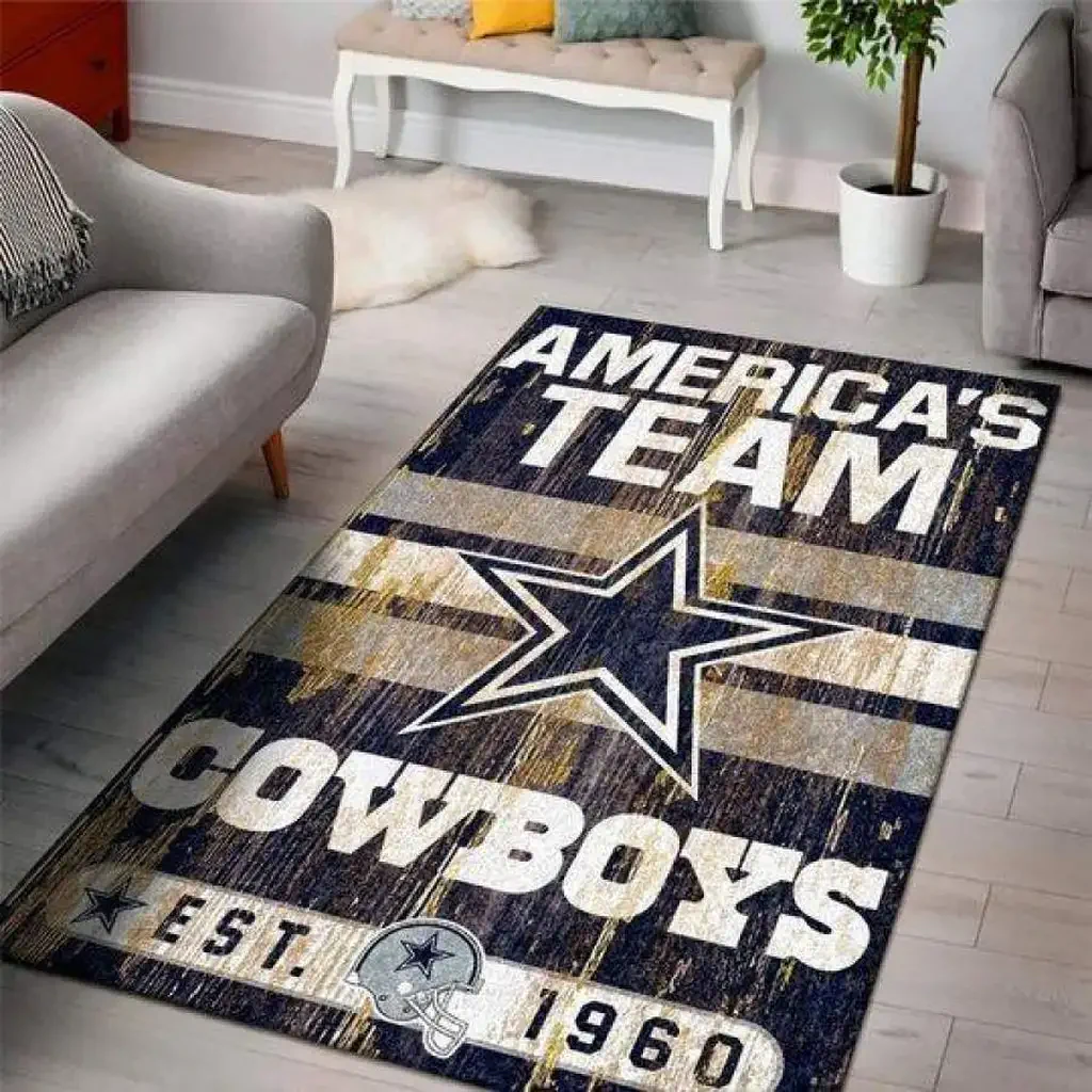 Dallas Cowboys Rug – Vintage Area for Living Room Decor Blue and White