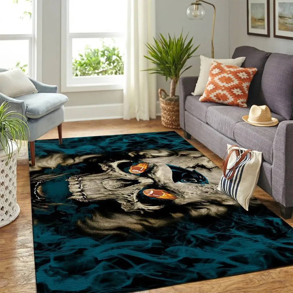 Skull Rug with Football Design for Living Room Decor Beige and Black
