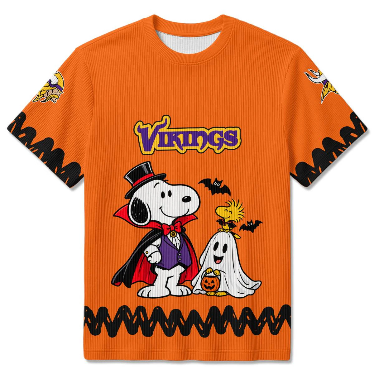 Minnesota Vikings Peanuts Halloween Ribbed T-Shirt, Men's Purple Gold Ribbed Tee, Snoopy Football Fan Gift