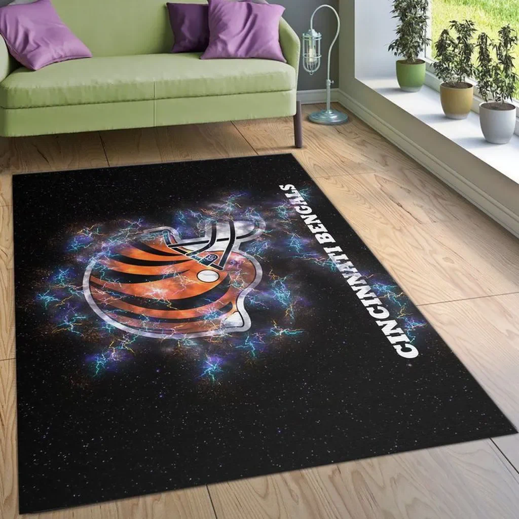 Cincinnati Bengals Rug – Lightning Helmet for Fans Black and Orange