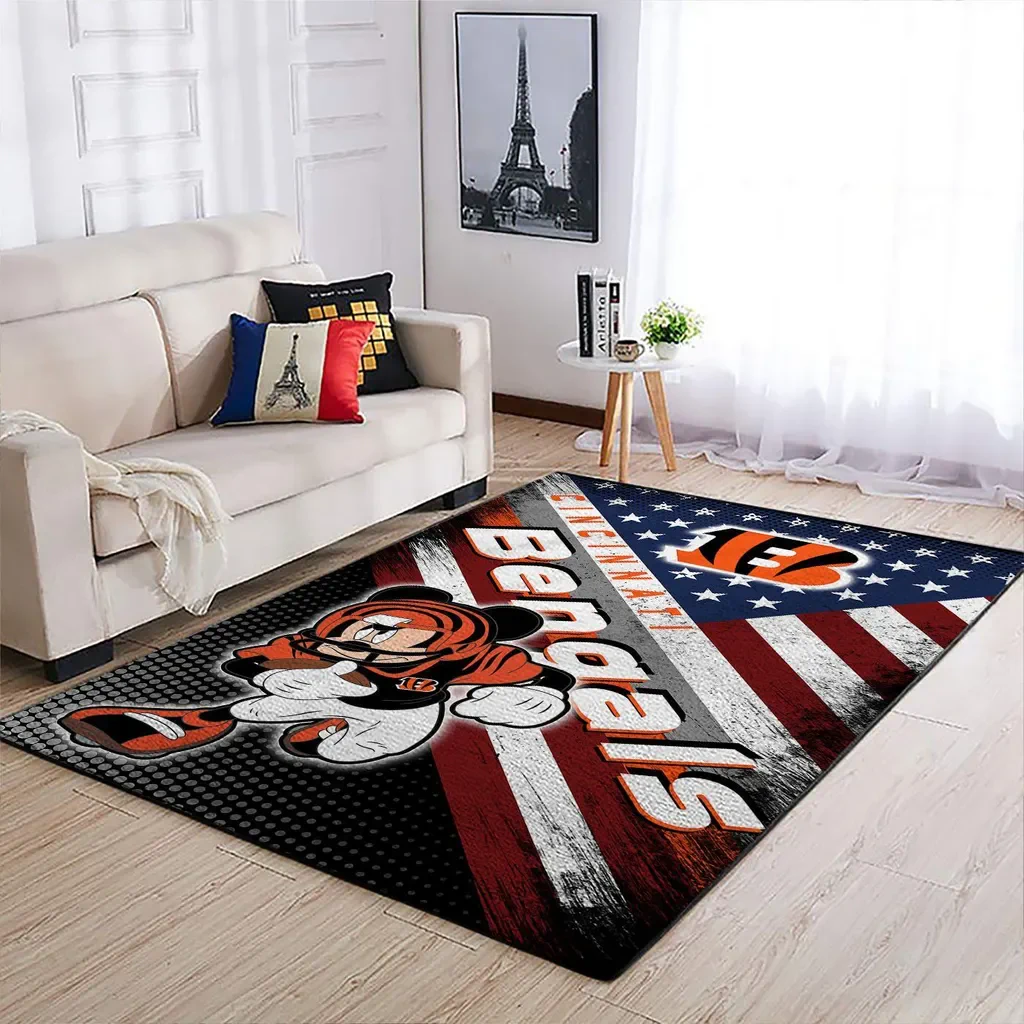 Cincinnati Bengals Rug – with American Flag Design Black and Orange
