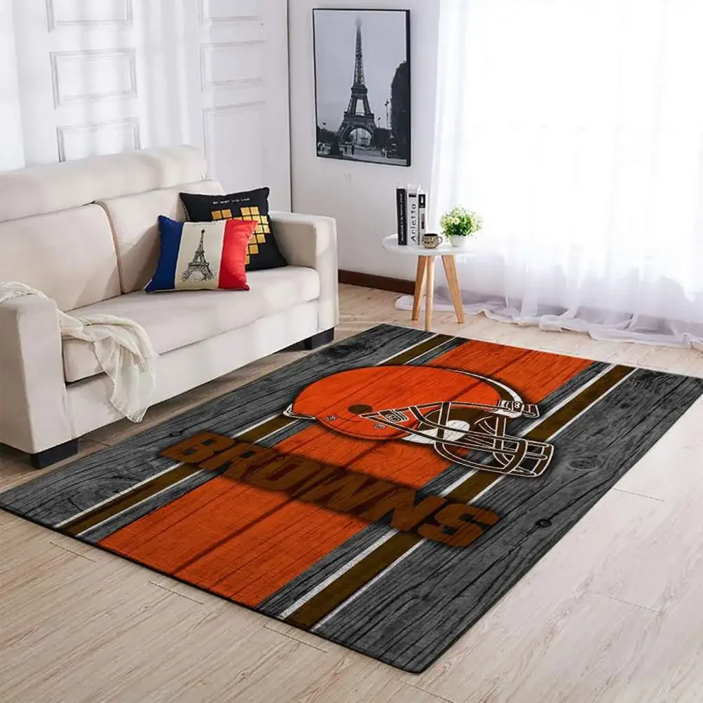 Sports Helmet Rug Perfect for Living Room Decor Orange and Brown