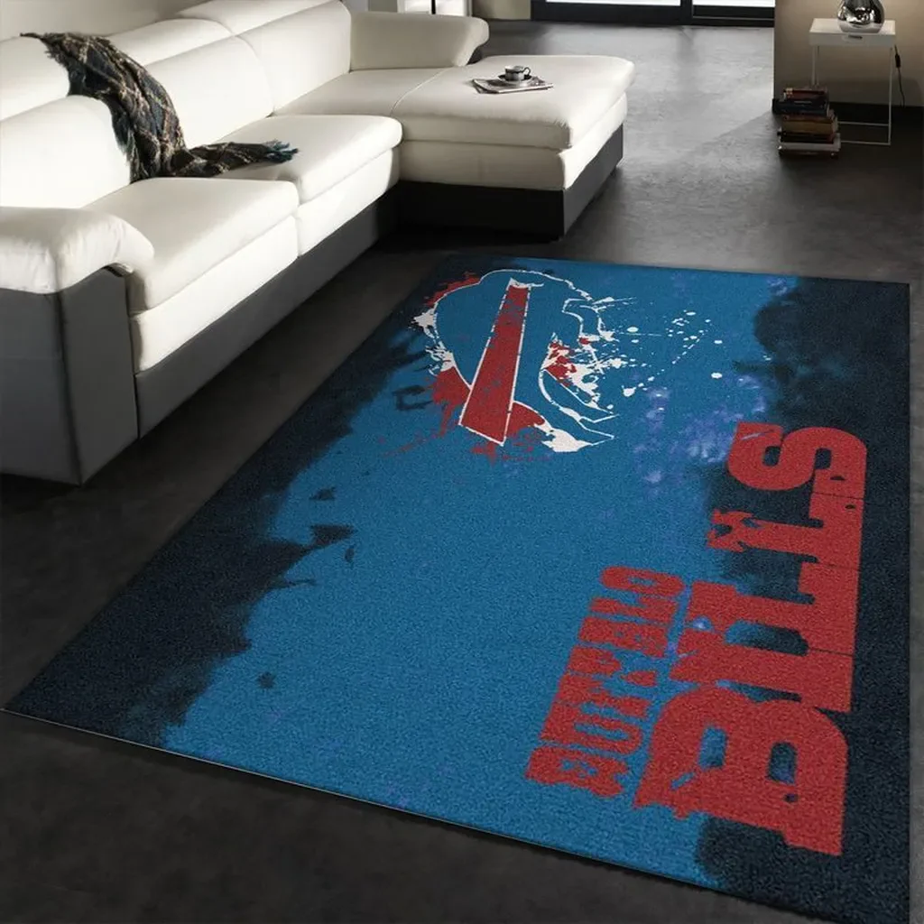 Buffalo Bills Rug – Modern Area for Living Room Decor Blue and Red