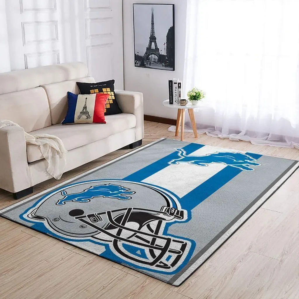 Detroit Lions Rug – NFL Helmet Area for Living Room Blue and Gray