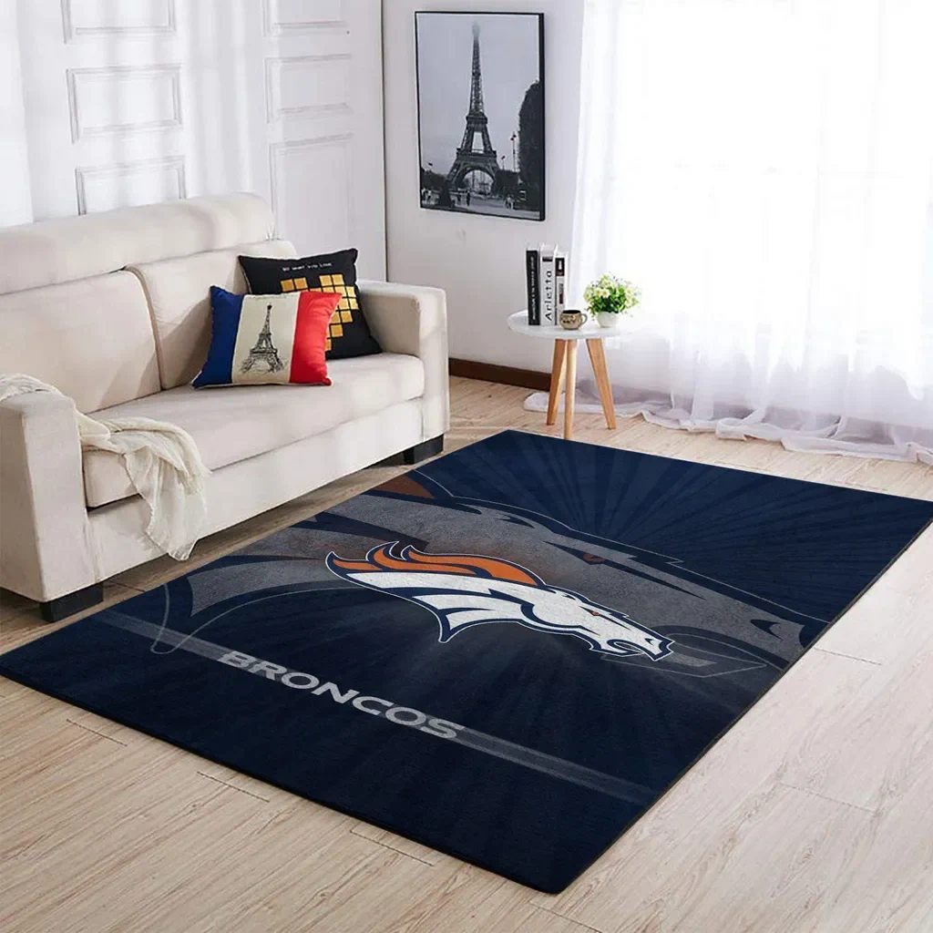 Denver Broncos Rug – Area for Living Room Decor Blue and Orange