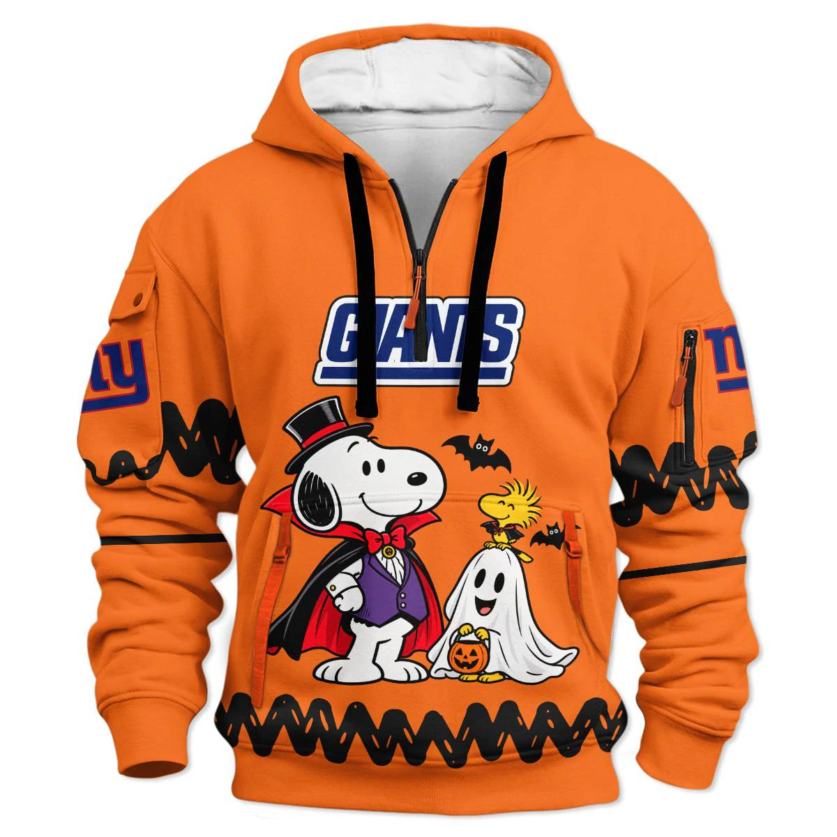 New York Giants Peanuts Halloween Hoodie Half Zip, Men's Blue Red Half Zip Hoodie, Snoopy Football Fan Gift