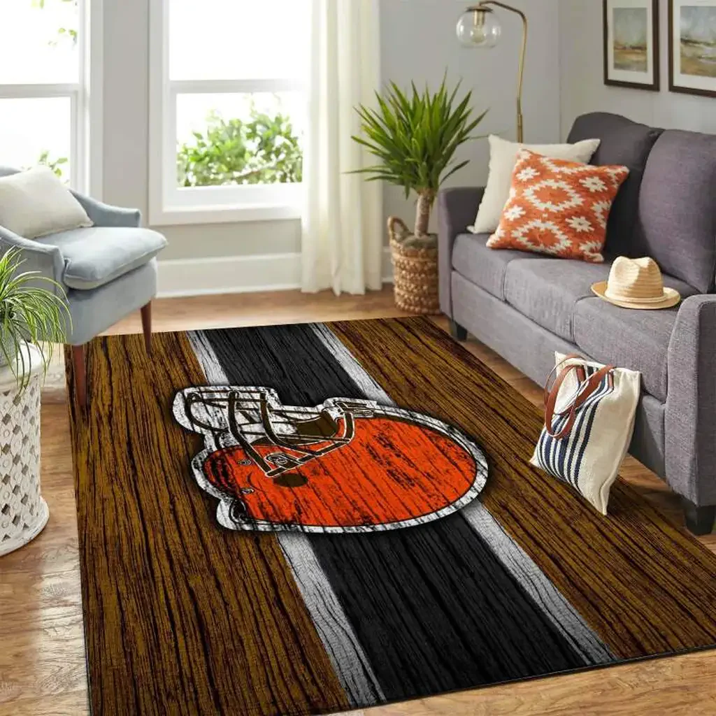 Gridiron Helmet Fan Carpet Perfect for Football Fans Orange and Brown