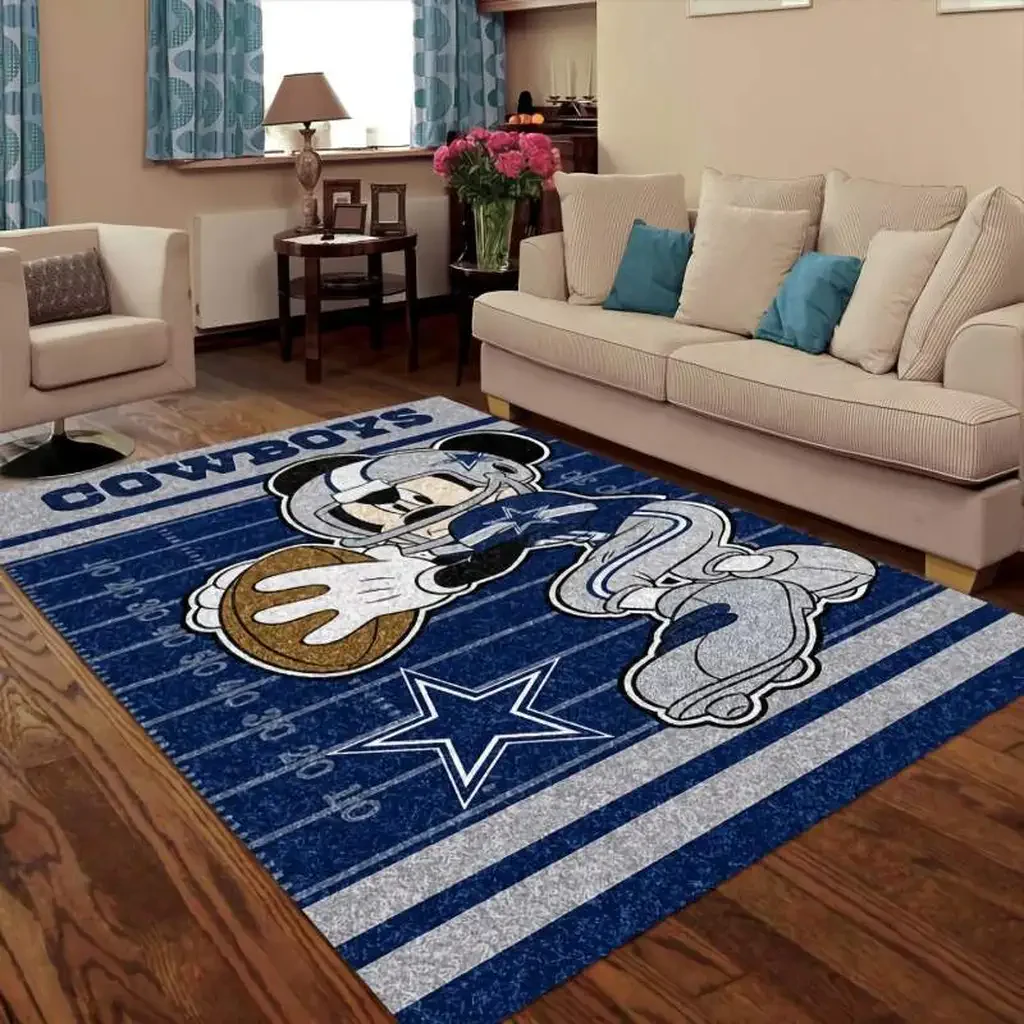 Dallas Cowboys Rug – Football with Mickey Mouse Design Blue and Gray