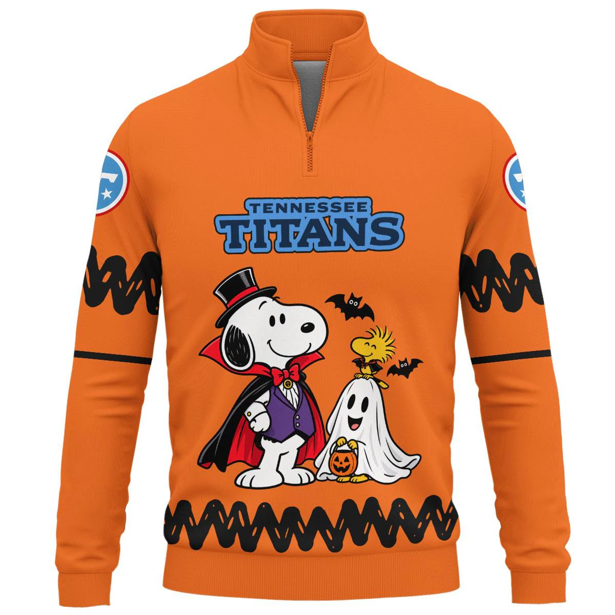 Tennessee Titans Peanuts Halloween Quarter Zip Sweatshirt, Men's Navy Red Quarter Zip Sweatshirt, Snoopy Football Fan Gift