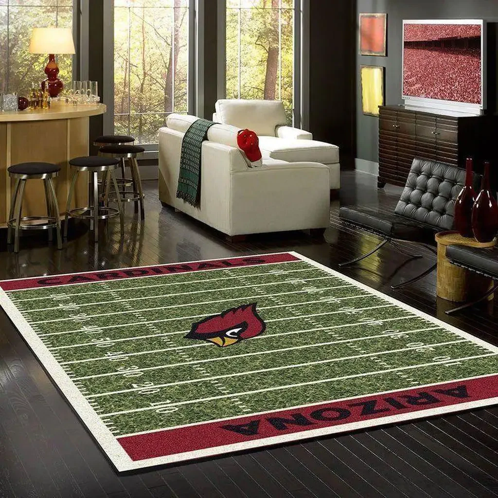 Arizona Cardinals Rug – Football Field for Living Room Red and Yellow