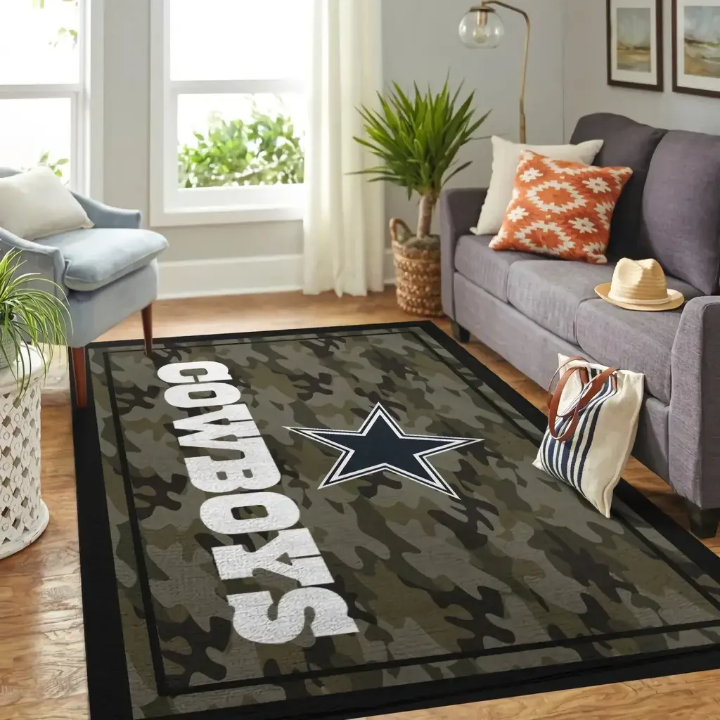 Dallas Cowboys Rug – Camo Area for Living Room Decor Black and Green