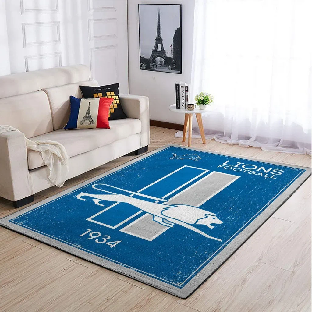 Detroit Lions Rug – Vintage Football Area for Fans Blue and White