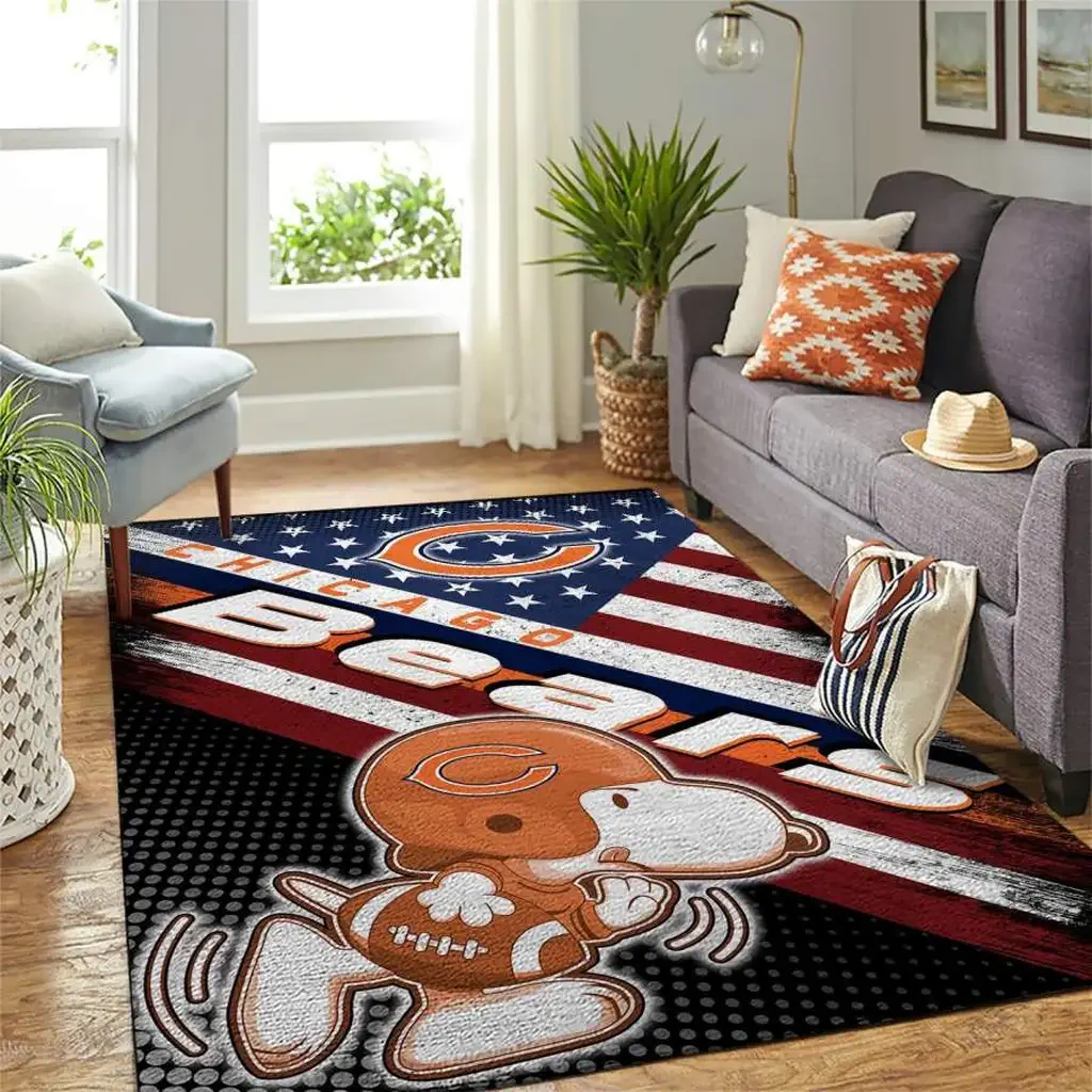Chicago Bears Rug – Football Area for Living Room Decor Orange and White
