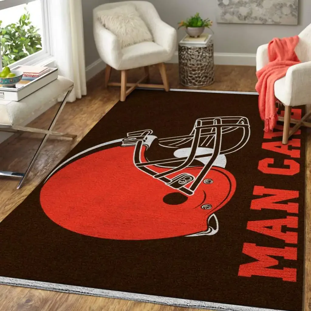 Football Helmet Rug Man Cave Sports Room Decoration Green and Red