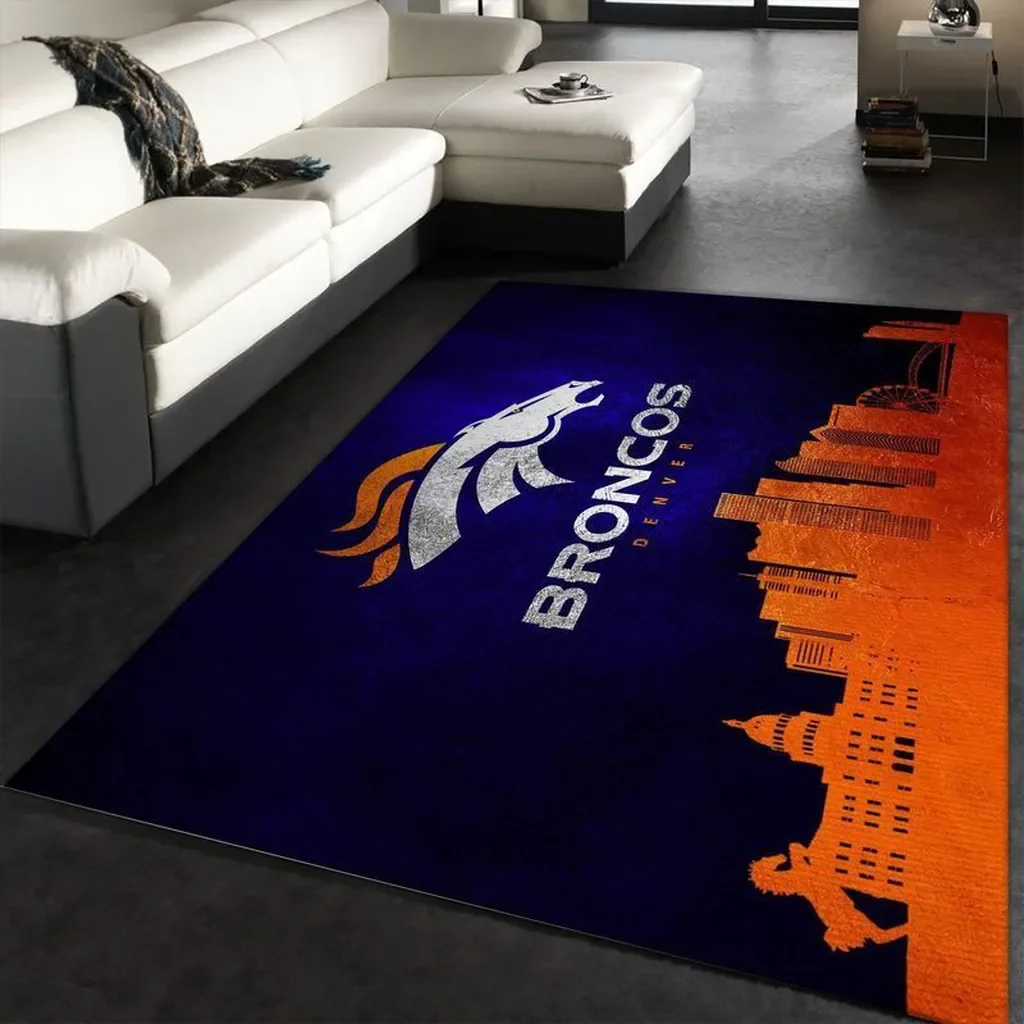 Denver Broncos Rug – Skyline Area for Living Room Decor Blue and Orange