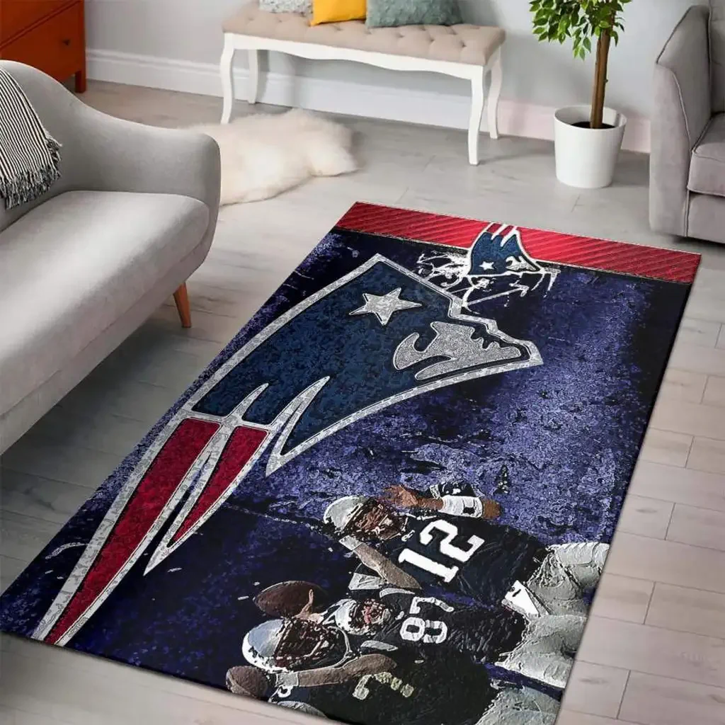 New England Patriots Rug – NFL Fan Area for Game Room Blue and Red