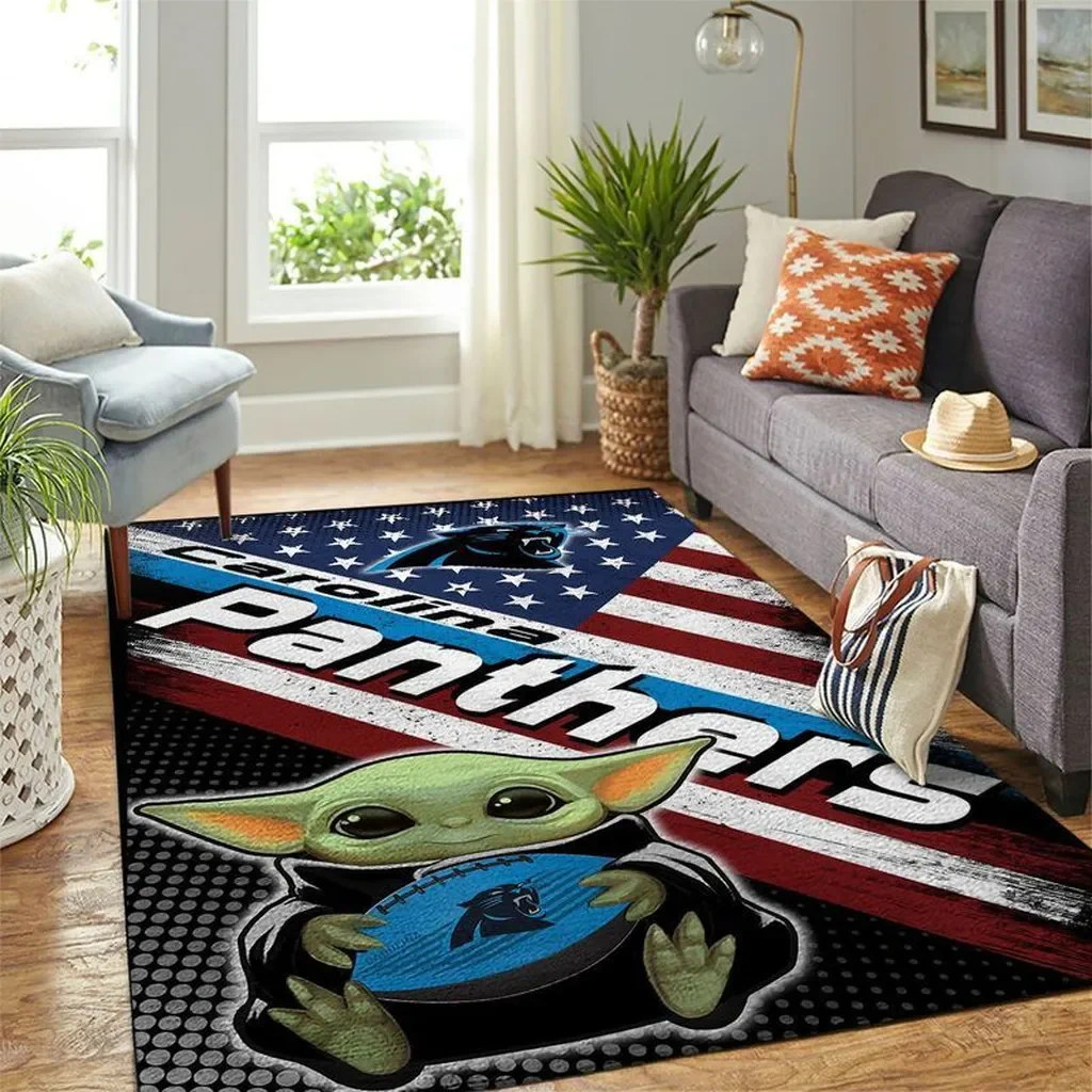 Carolina Panthers Rug – Area with Baby Yoda Design for Fans Black and Green