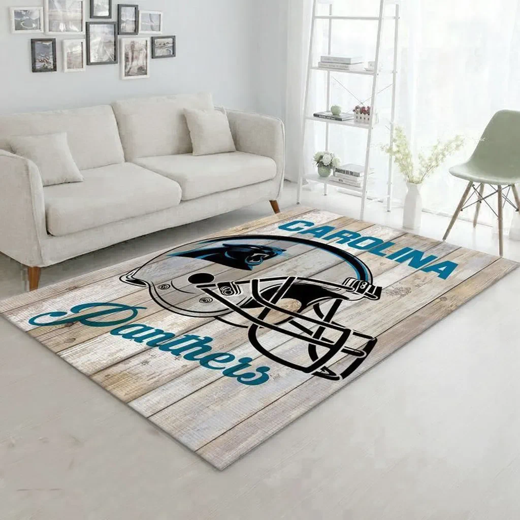 Carolina Panthers Rug – Football Helmet Area Fan Decor Beige and Blue