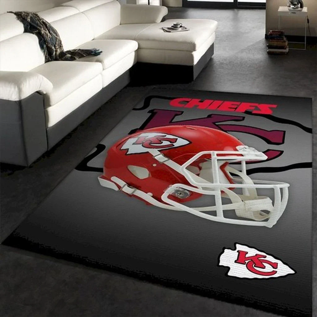 Chiefs Helmet Design Carpet for Game Day Decor Red and White