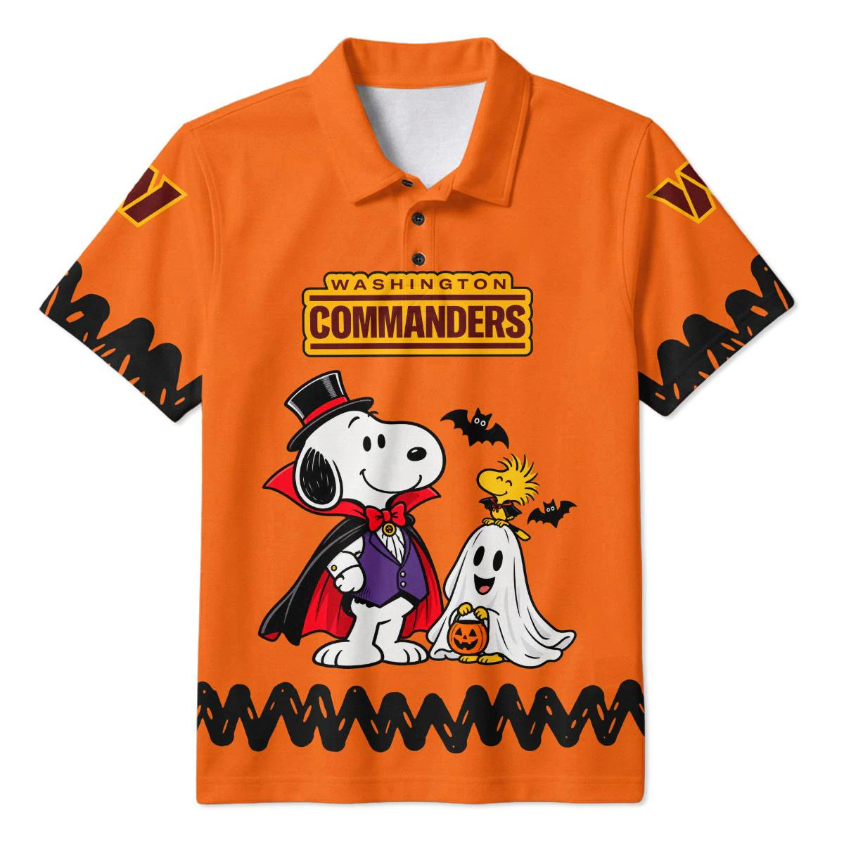 Washington Commanders Peanuts Halloween Polo Shirt, Men's Burgundy Gold Golf Polo, Snoopy Football Fan Gift
