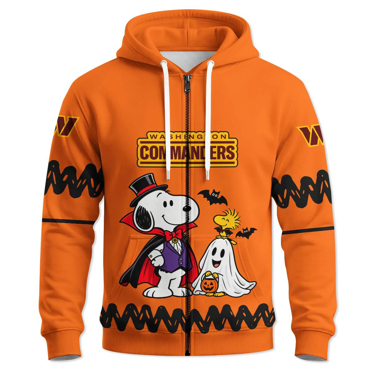 Washington Commanders Peanuts Halloween Zipper Hoodie, Men's Burgundy Gold Zip Up Hoodie, Snoopy Football Fan Gift