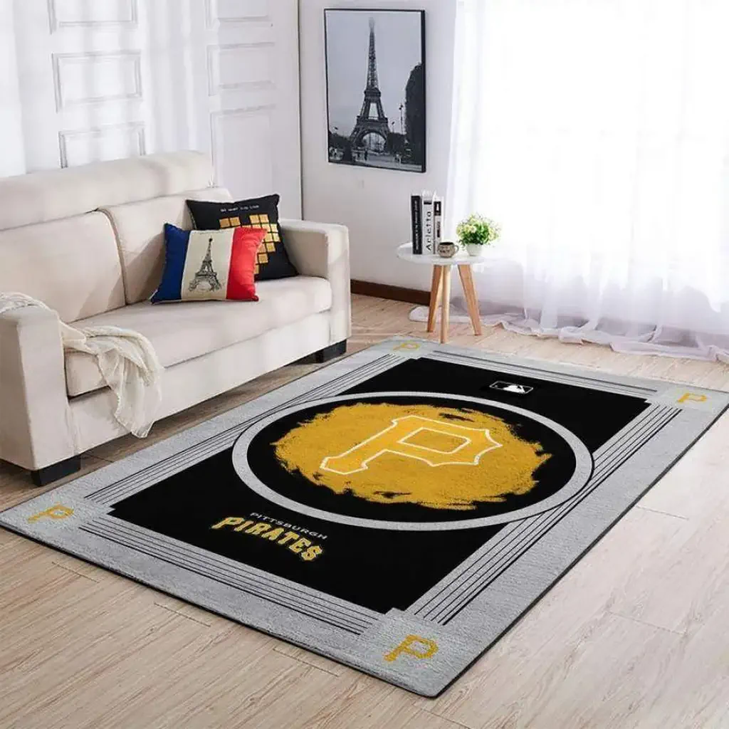 Pittsburgh Pirates Rug – Area with Team Logo Design Black and Yellow