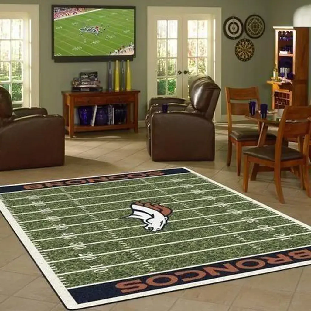 Denver Broncos Rug – Football Field Area for Living Room Green and White