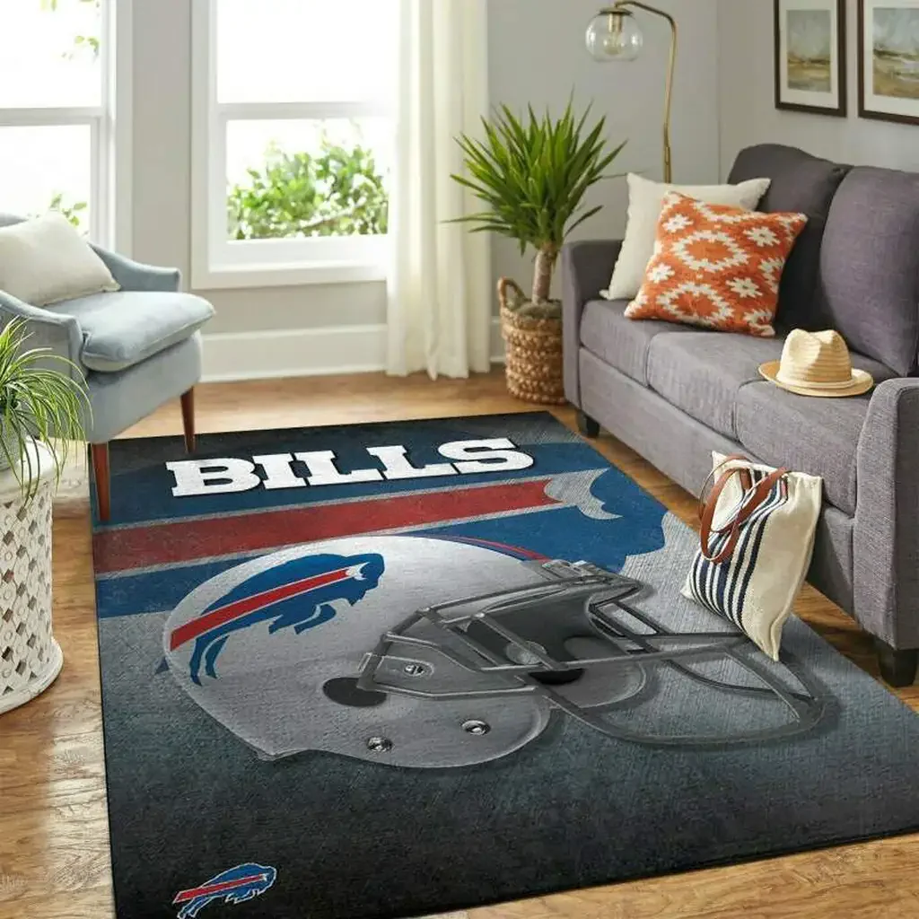 Buffalo Bills Rug – Football Area for Living Room Decor Blue and Gray