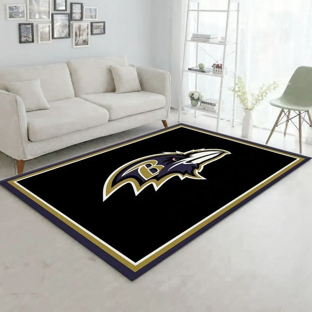 Ravens Logo Area Rug for Bedroom and Living Room Decor Black and Gold