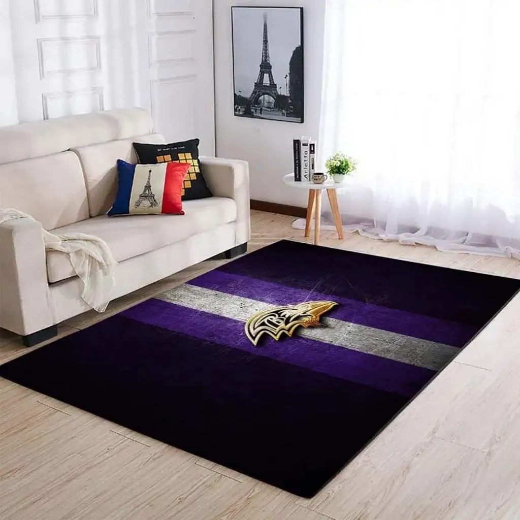Modern Area Rug with Bold Center Design for Living Room Purple and Gray