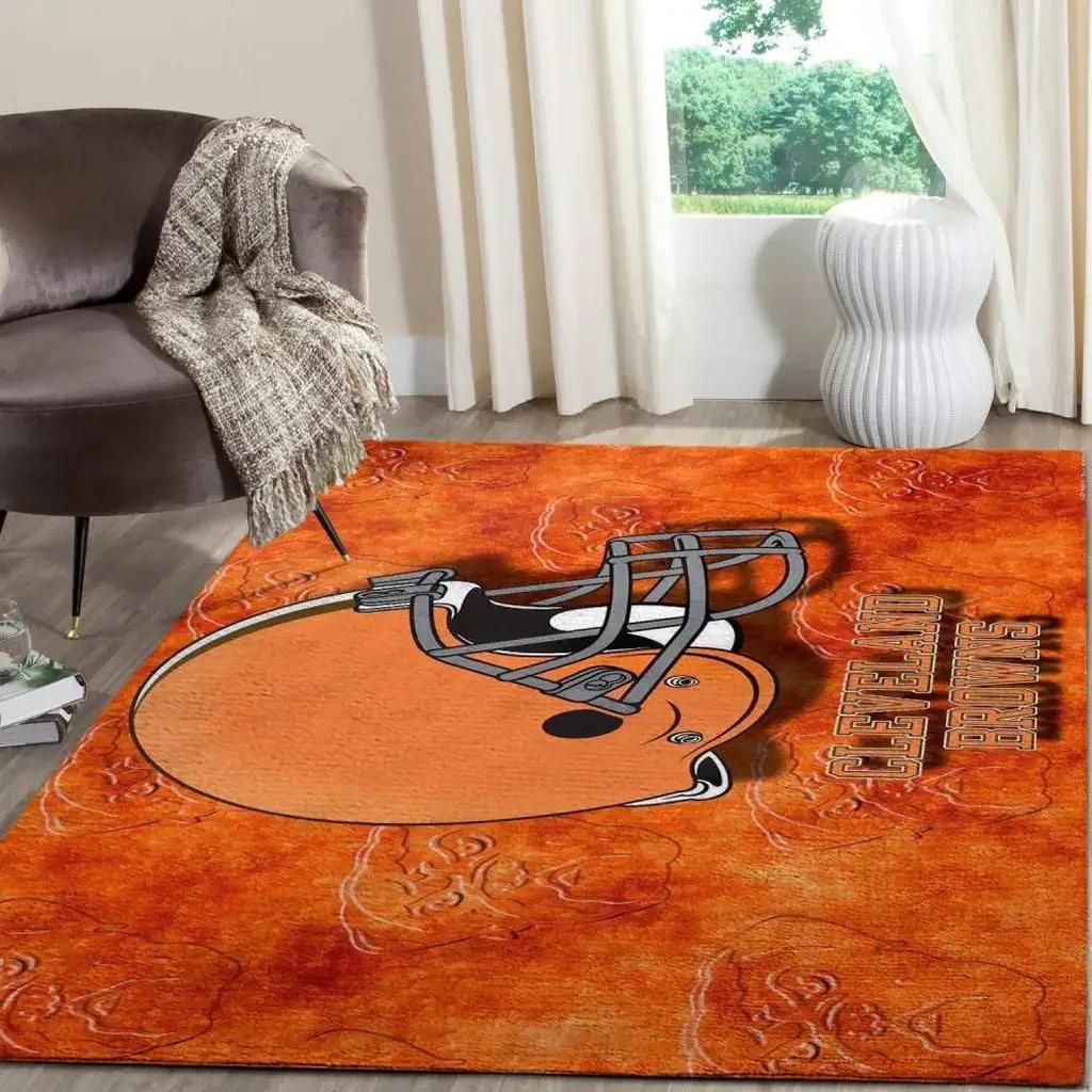 Cleveland Browns Rug – Football Helmet Area Fans Orange and Gray