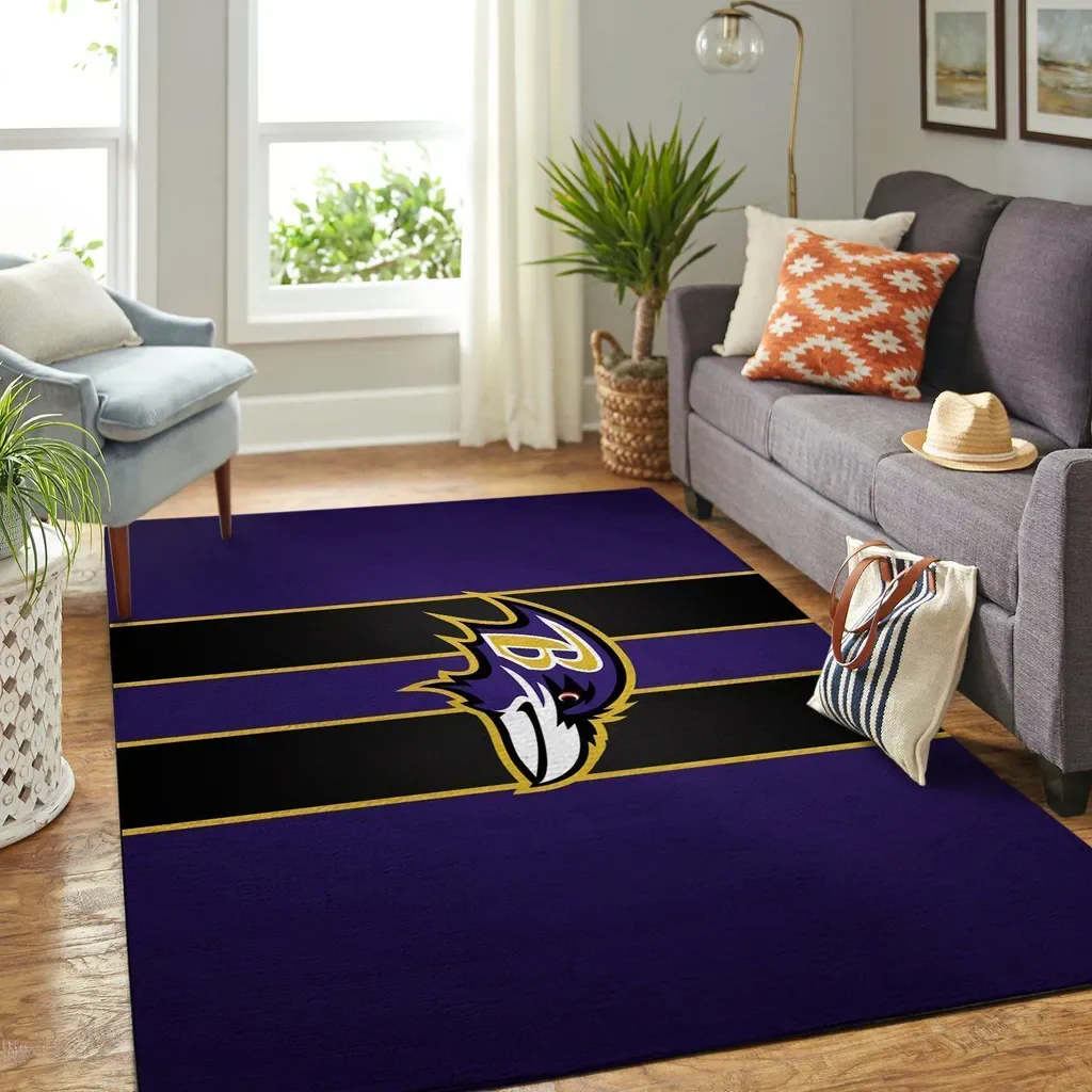 Baltimore Ravens Rug – Football Team Area for Living Room Decor Black and Purple