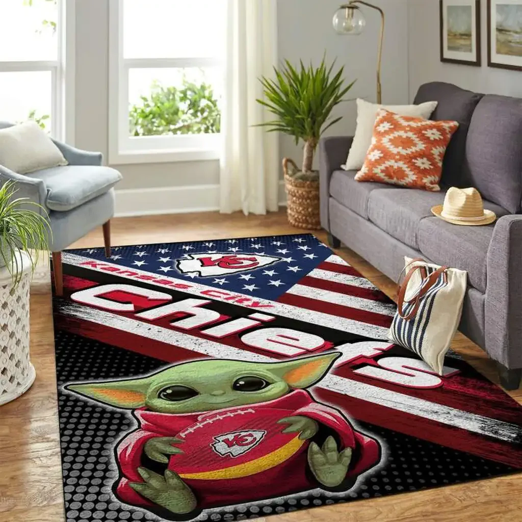 Kansas City Chiefs Rug – Baby Yoda Themed Area for Fans Green and Red