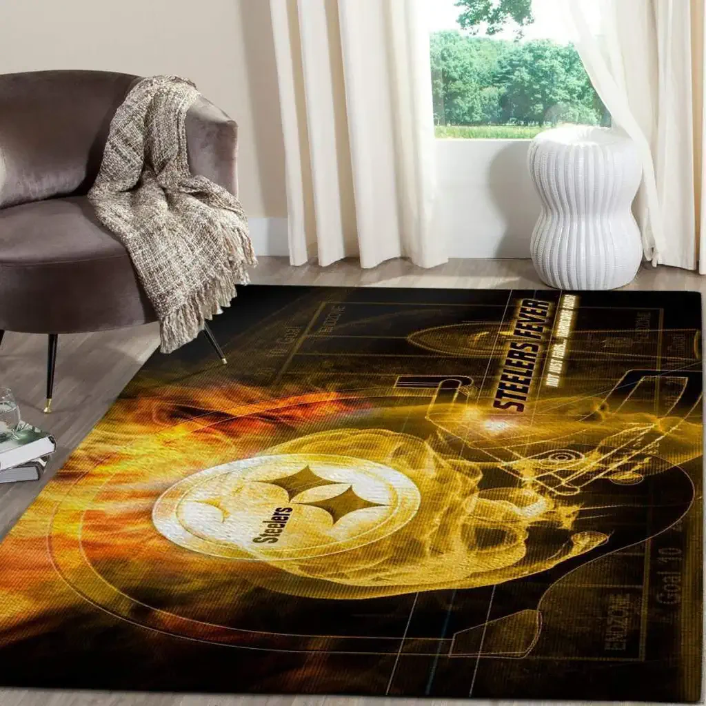 Steelers Football Rug Perfect for Sports Fans and Home Decor Black and Yellow