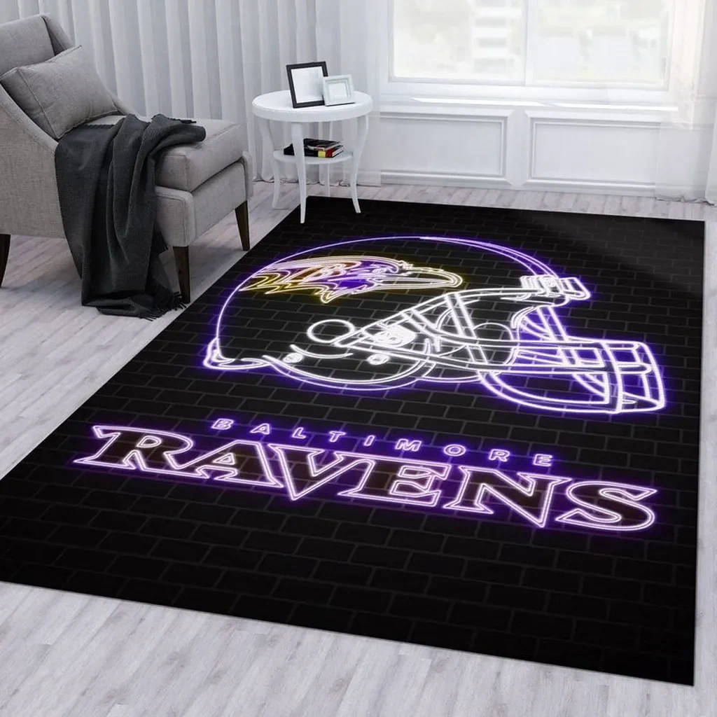 Baltimore Ravens Rug – Neon Helmet Area for Fans Black and Purple