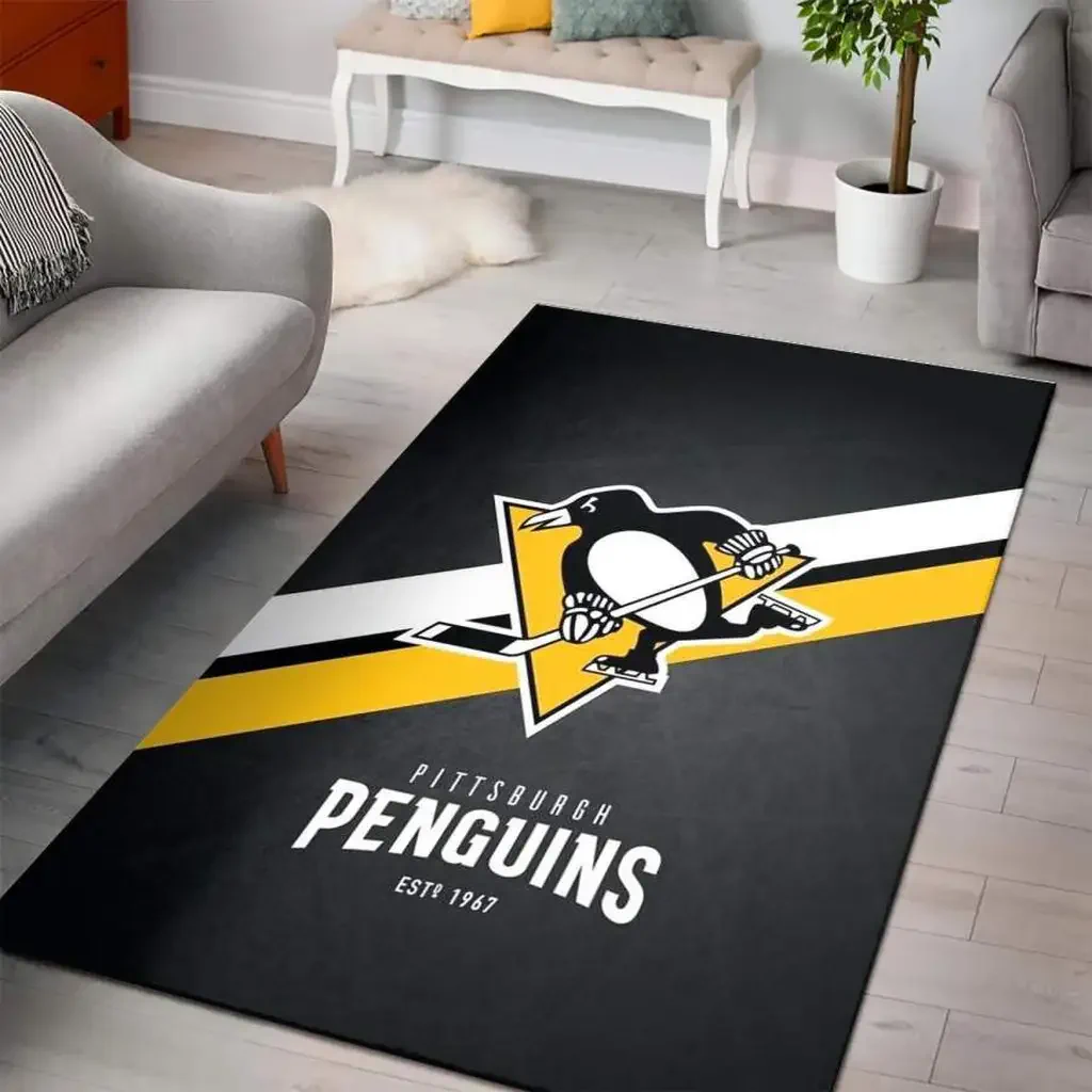 Pittsburgh Penguins Rug – NHL Hockey Fan Area Black and Yellow