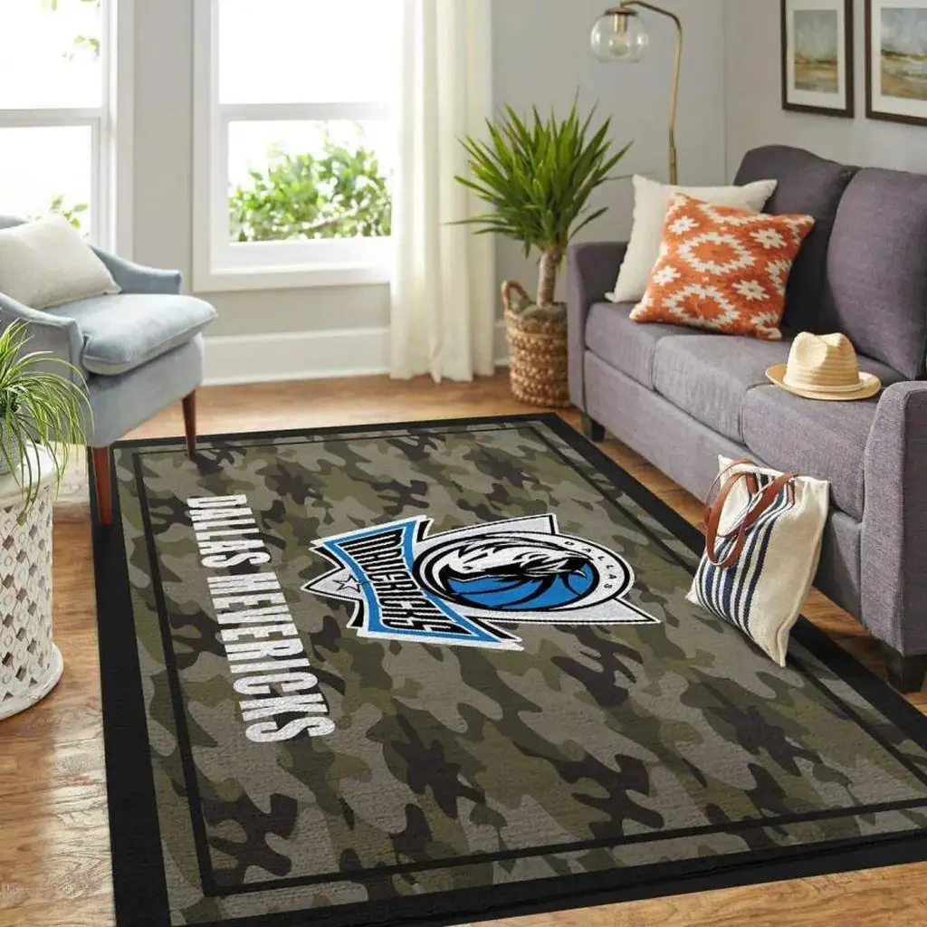 Dallas Mavericks Rug – Camo Area Living Room Carpet Black and Green