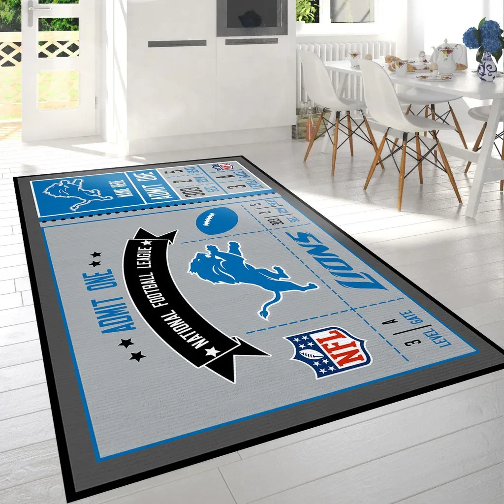 Detroit Lions Rug – NFL Team Logo Area for Fans Blue and Gray