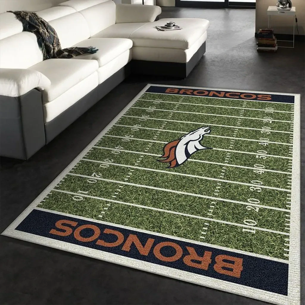 Denver Broncos Rug – Football Field for Living Room Decor Green and Orange