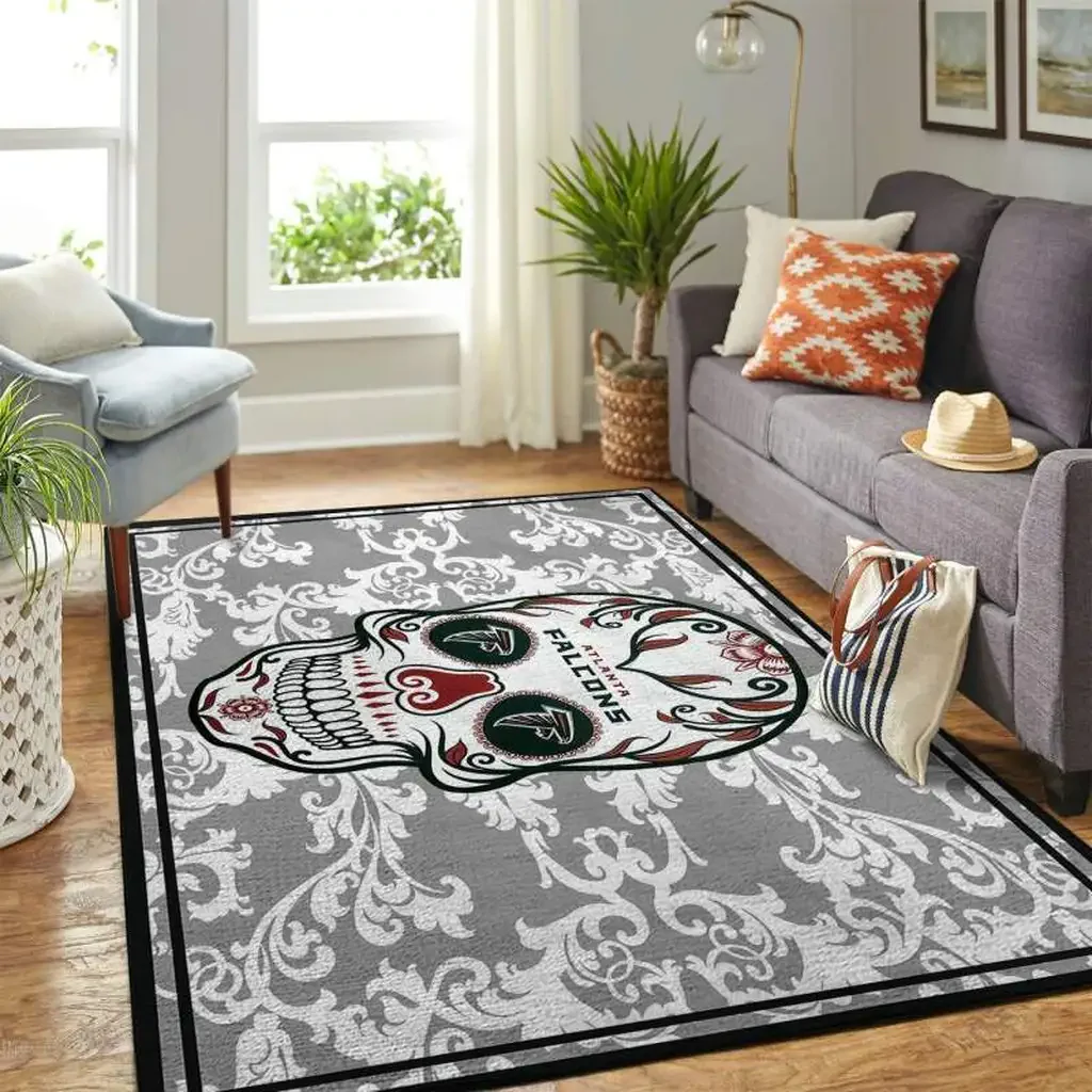 Atlanta Falcons Rug – Skull Decorative for Fans Gray and White