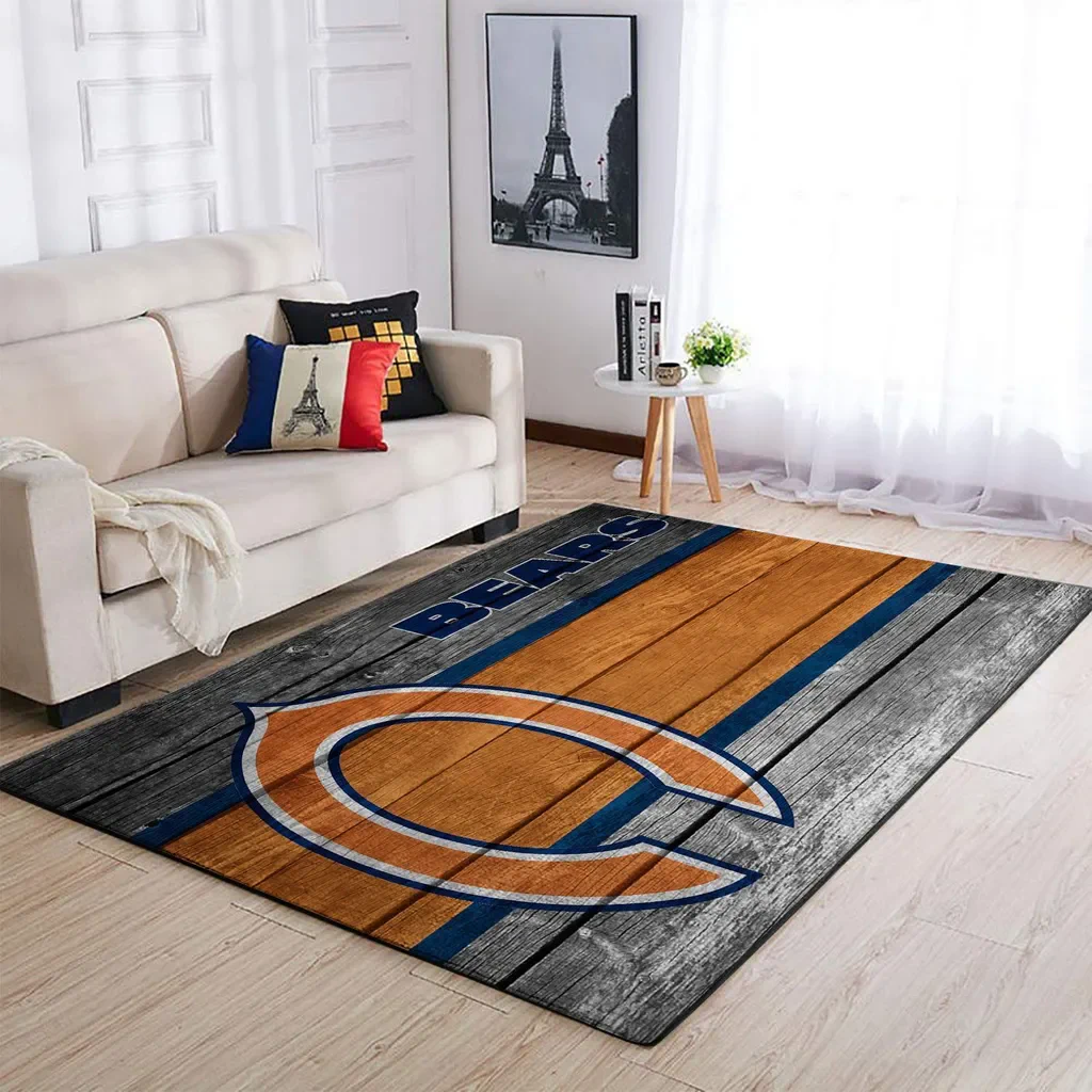 Chicago Bears Rug – with Wood Plank Design for Living Room Blue and Orange