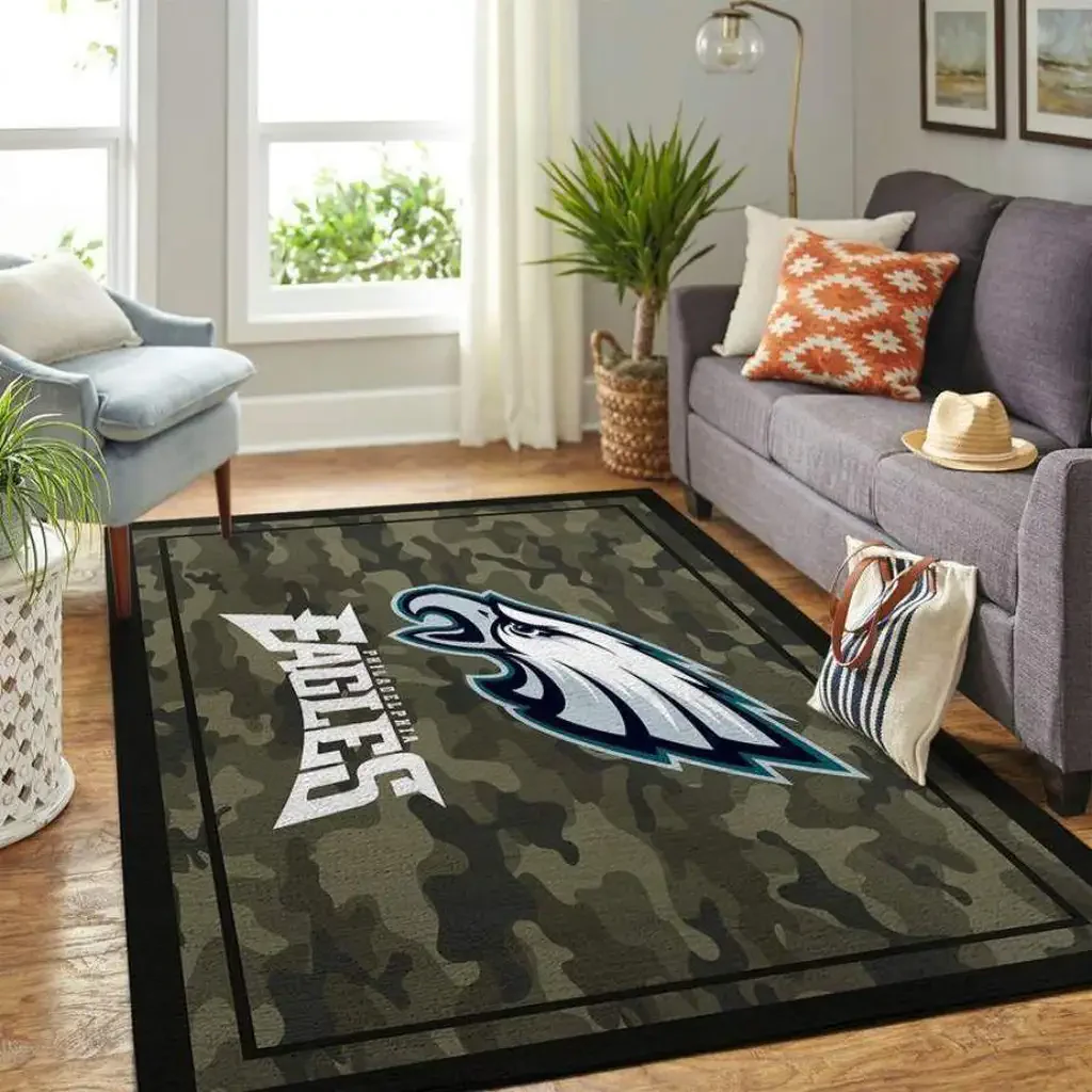 Philadelphia Eagles Rug – Camo Area for Living Room Decor Black and Green