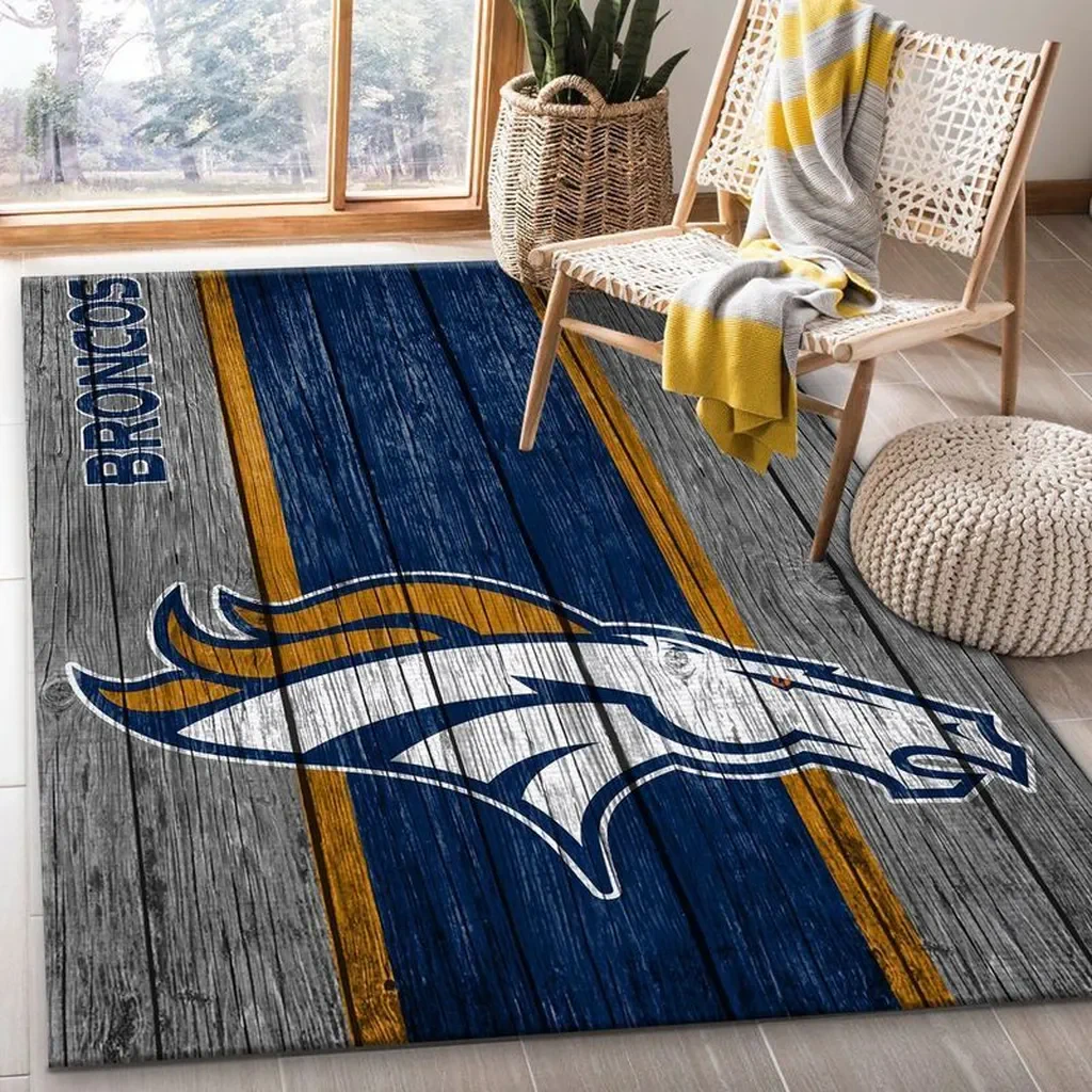Denver Broncos Rug – Vintage Wooden Floor Blue and Gray