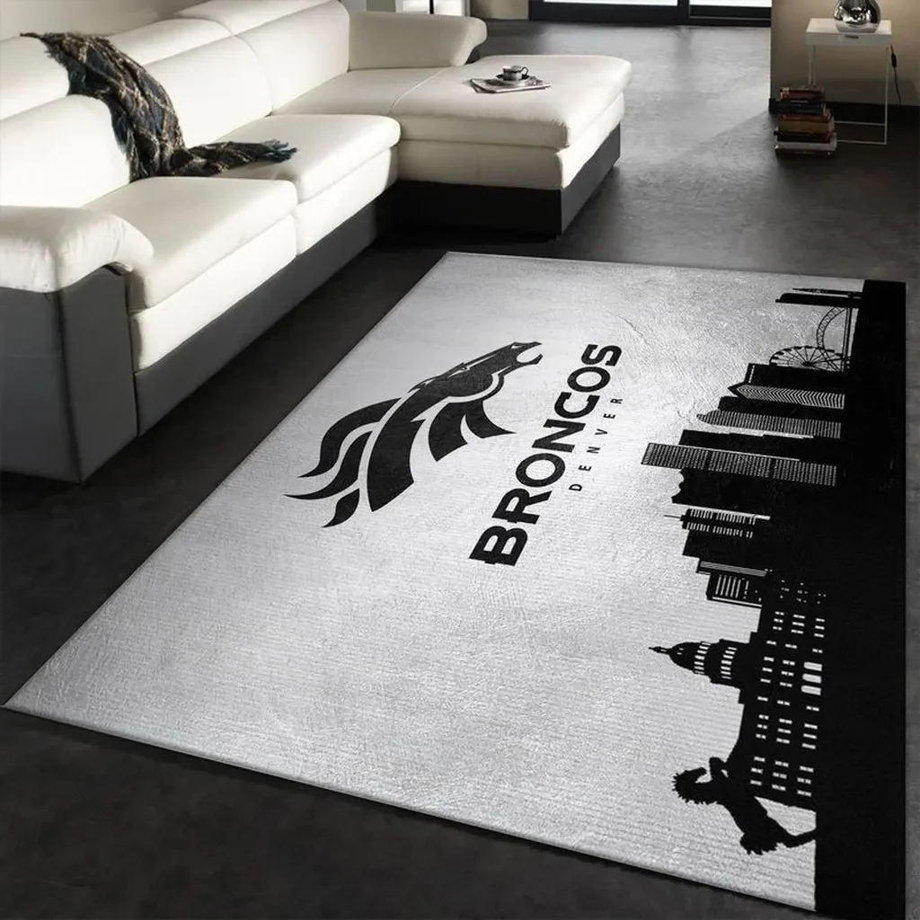 Broncos Team Modern Style Carpet for Home Decor Black and White