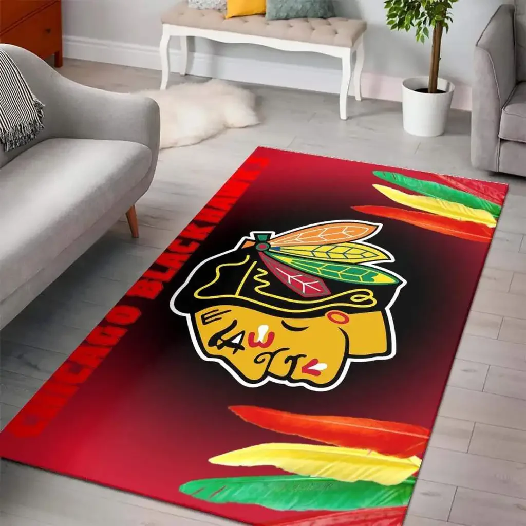 Chicago Blackhawks Rug – with Feather Design Red and Yellow