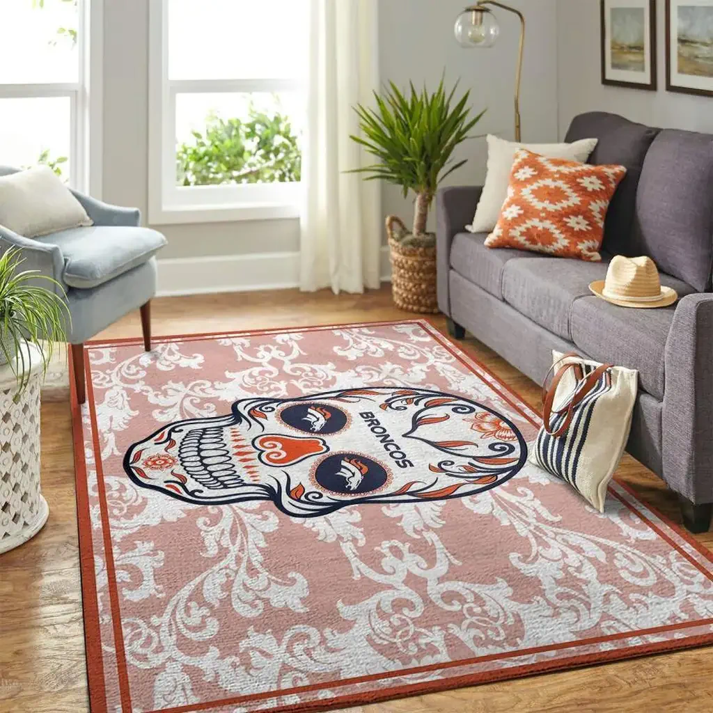 Denver Broncos Rug – Skull Pattern for Living Room Orange and White