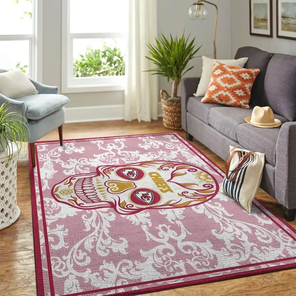 Floral Skull Rug – Area Soft Decorative Art Carpet Pink and White