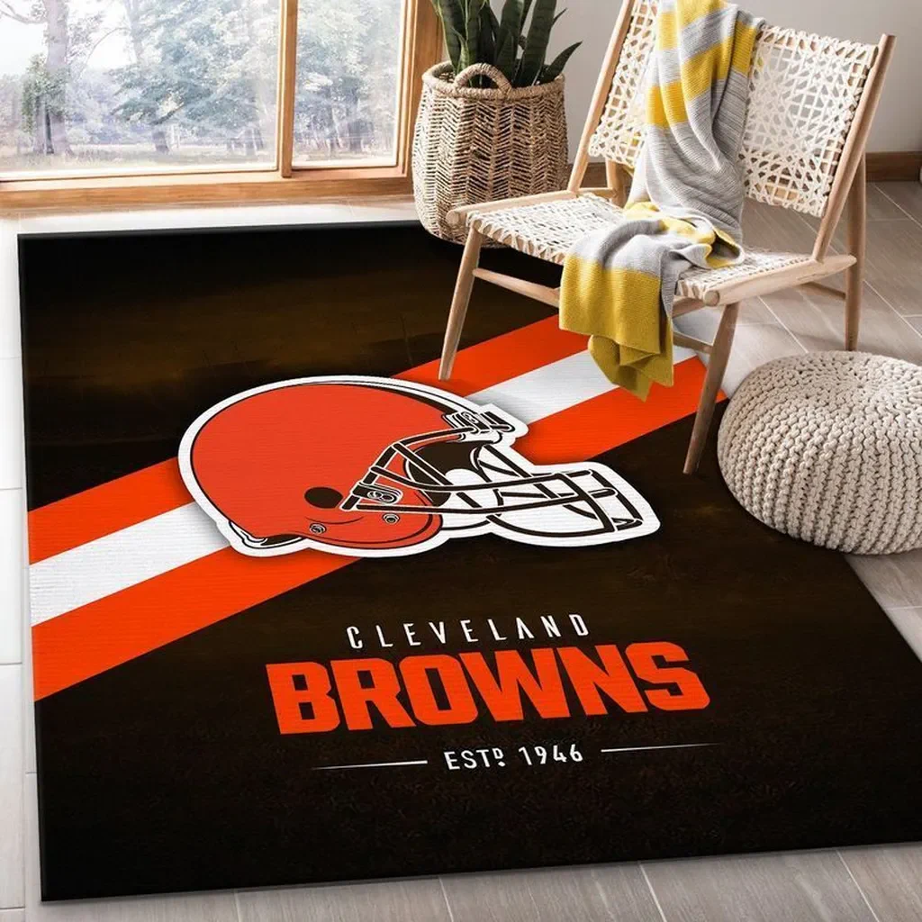 Cleveland Browns Rug – Fan with Helmet Design Orange and Brown