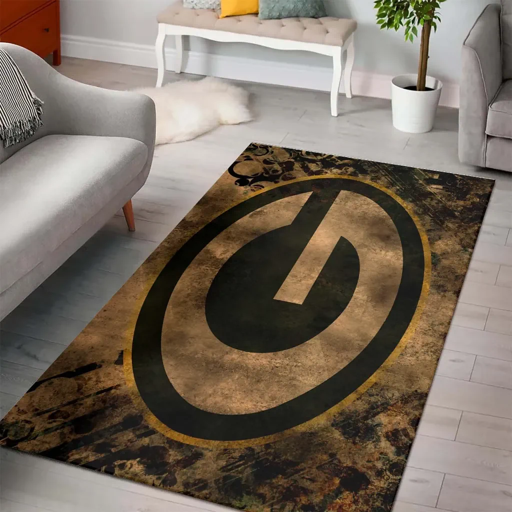 Vintage Power Button Area Rug for Living Room Decor Black and Brown