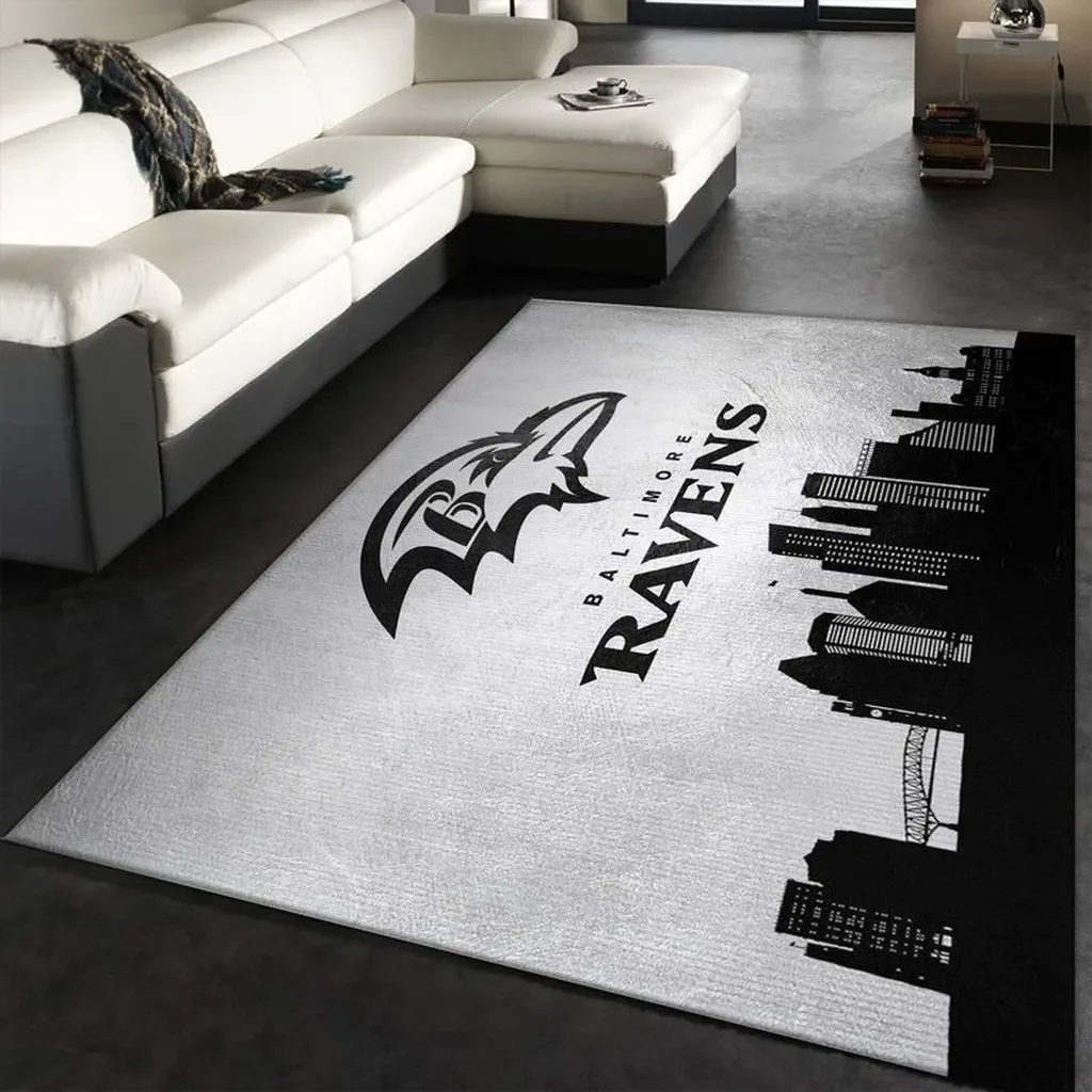 Baltimore Ravens Rug – Skyline Area for Living Room Decor Black and White